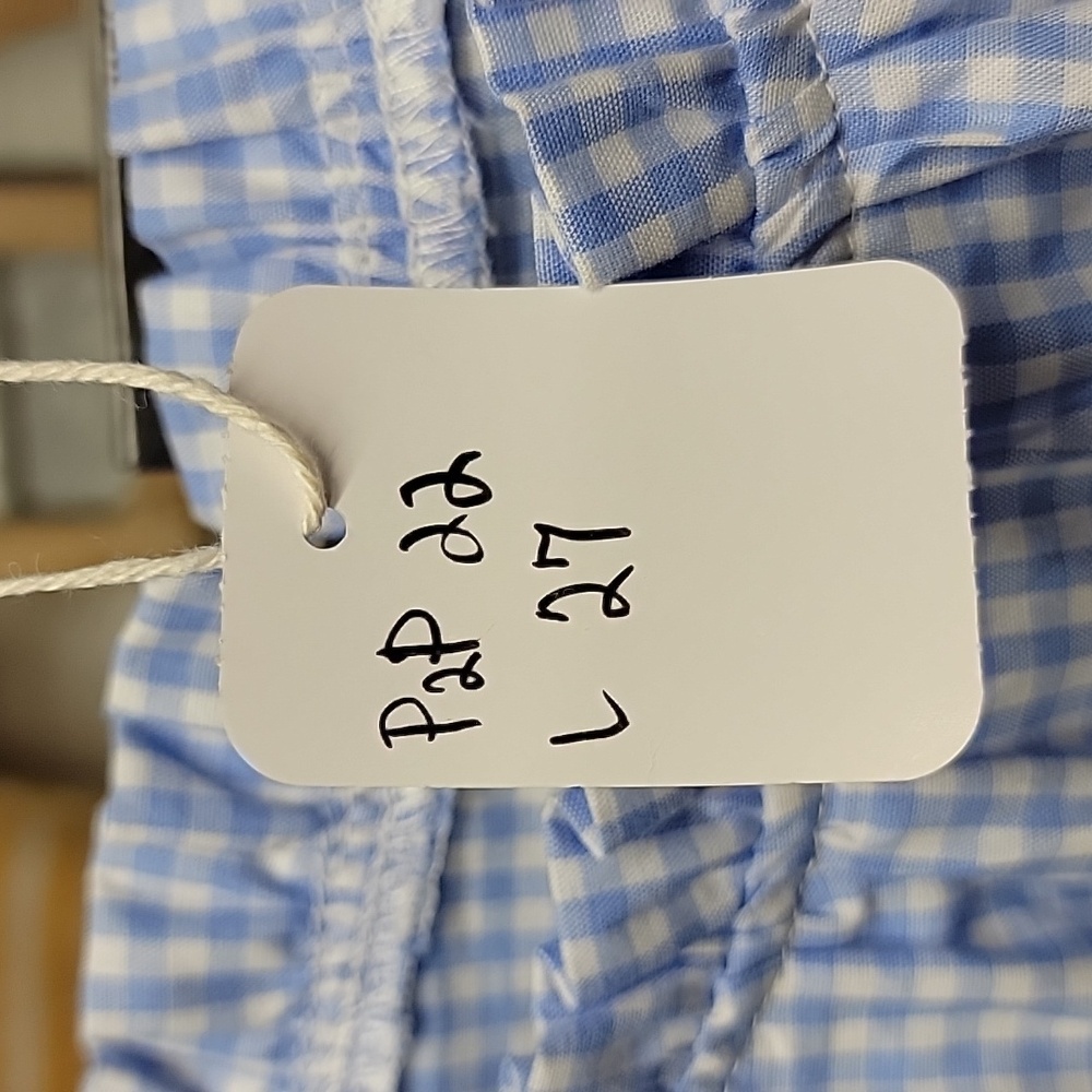 Unbranded Gingham Blue Balloon Short Sleeve Embroider Blouse Size Large - Picture 7 of 7